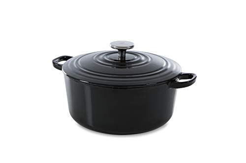 BK-Cookware BK Bourgogne holandés (24 cm, 4,2 L, Hierro Fundido, Revestimiento esmaltado, Tapa con Anillas para Goteo, Apta para inducción, Horno, lavavajillas, Color, Negro Azabache