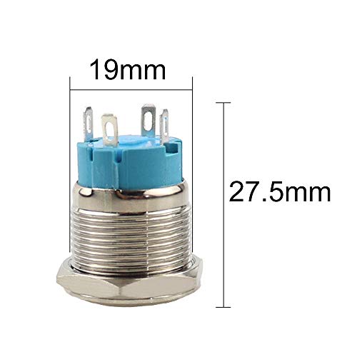 Bkinsety 6 piezas Interruptor de Botón de Bloqueo de Metal 19 mm 12V/24V 4 pines SPDT con LED Azul para Barco RV Truck Boat