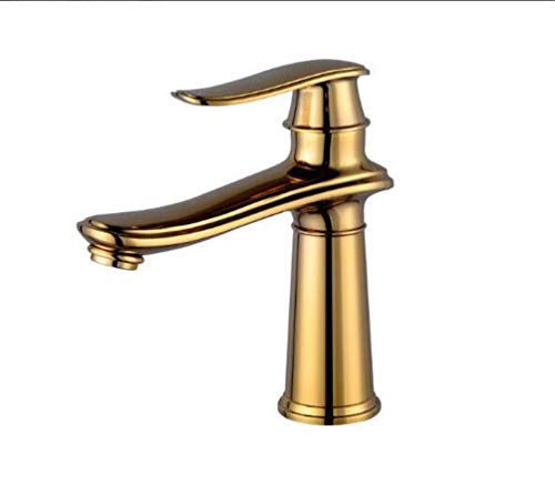 BKWZA Grifos De Lavabo Mezclador De Grifo De Baño De Cobre Negro Mezclador De Lavabo De Gallo Caliente Y Frío Vintage Mezclador De Lavabo Fregadero De Grifo Monomando Montado En Cubierta, Dorado Corto