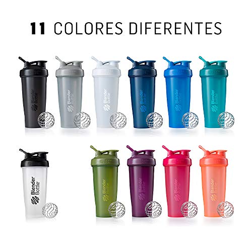 BlenderBottle Classic Loop - Botella Mezcladora de Batidos de proteínas con batidor Blenderball, Turquesa (Teal), 590ml