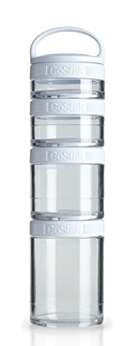 BlenderBottle GoStak Starter 4Pak, Contenedor de suplementos alimenticios con asa, blanco, Pak de 4 (150ml,100ml,60ml y 40ml)