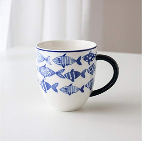 Blue Ocean Series - Vajilla azul marino con pez azul marino, plato occidental, tazón de arroz de cerámica, set-Mug_14x10x10cm