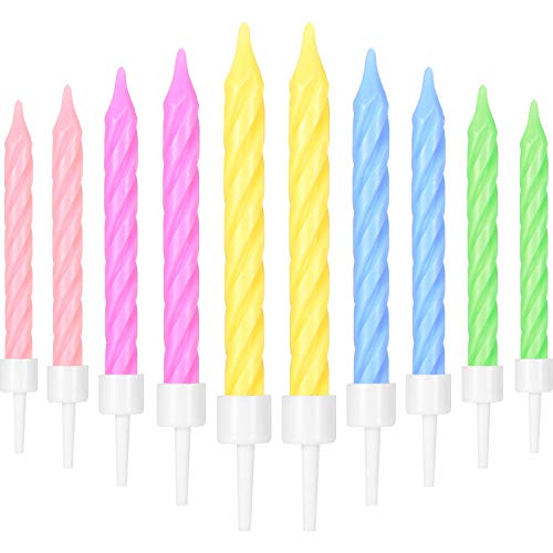 Blulu 50 Piezas Espiral de Velas de Tarta en Soportes Metálicos Velas de Magdalena Velas Delgadas Cortas para Decoración de Tarta de Fiesta de Cumpleaños Boda (Conjunto de Colores 1)