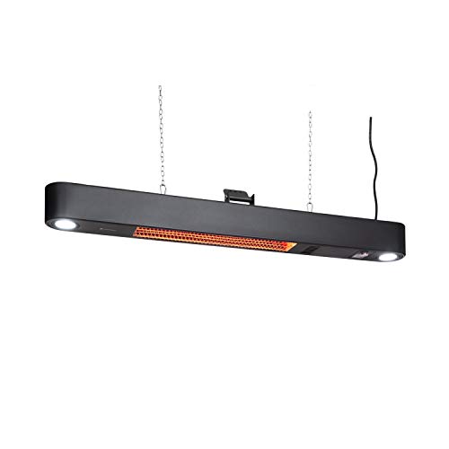 blumfeldt Gold Bar Shine Calefactor por Infrarrojos - 2000 W, para Exteriores, 2 Luces LED incorporadas, Certificado IP34, Montaje en Pared o Techo, Negro