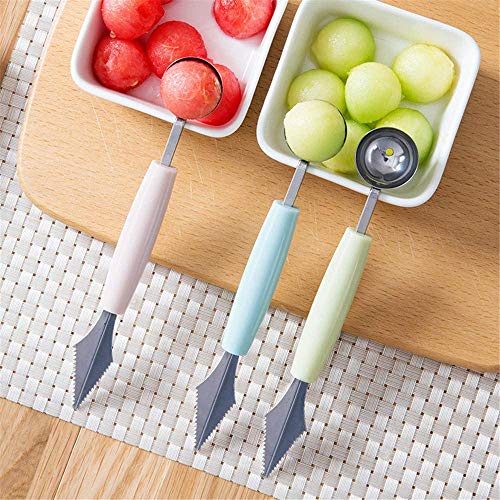 BOBOZHONG de Frutas de Doble Cabeza de Acero Inoxidable Cuchillo 2 Piezas,Cuchara de Talla de Bolas de Frutas de Doble Cabeza,Cuchillo de Tallado de Frutas 2 en 1,para ensaladas de Frutas DIY