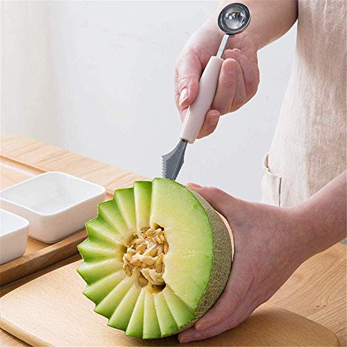 BOBOZHONG de Frutas de Doble Cabeza de Acero Inoxidable Cuchillo 2 Piezas,Cuchara de Talla de Bolas de Frutas de Doble Cabeza,Cuchillo de Tallado de Frutas 2 en 1,para ensaladas de Frutas DIY