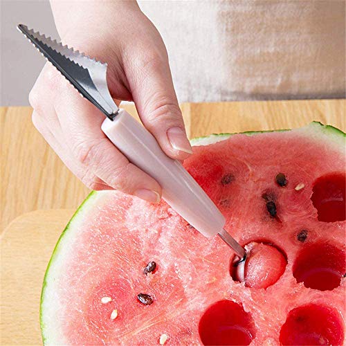 BOBOZHONG de Frutas de Doble Cabeza de Acero Inoxidable Cuchillo 2 Piezas,Cuchara de Talla de Bolas de Frutas de Doble Cabeza,Cuchillo de Tallado de Frutas 2 en 1,para ensaladas de Frutas DIY