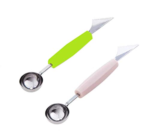 BOBOZHONG de Frutas de Doble Cabeza de Acero Inoxidable Cuchillo 2 Piezas,Cuchara de Talla de Bolas de Frutas de Doble Cabeza,Cuchillo de Tallado de Frutas 2 en 1,para ensaladas de Frutas DIY