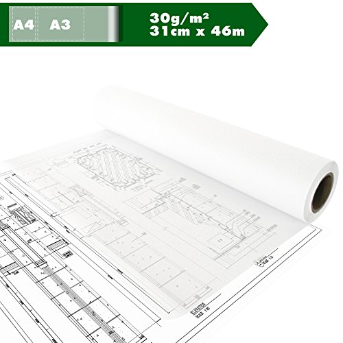 Bocetos papel Papel de construcción Papel carbón Papel carbón papel de seda de papel de calcar semi transparente A3 A4 de 30 g/m² 12 in x 50 YD, ca. 31 cm x 46 m