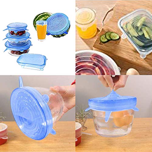 BOJLY 12PCS Tapas de Silicona para Alimentos, Tapas de Silicona Elásticas Ajustables Reutilizables Universales, 6 Varios Tamaños de Fundas Soporte -40~300℃ para Microondas, Horno, Nevera, Lavaplatos