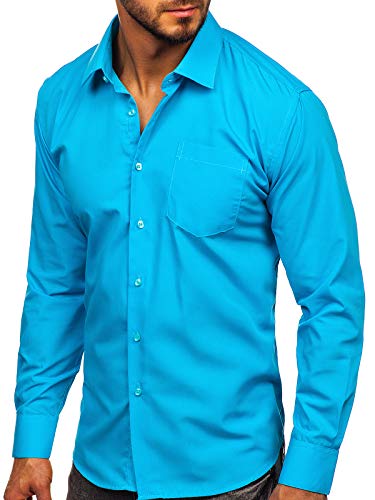 BOLF Camisa Elegante de Rayas de Manga Larga para Hombre LAVIINO 0003 Azul Celeste XXL [2B2]