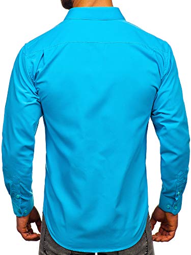 BOLF Camisa Elegante de Rayas de Manga Larga para Hombre LAVIINO 0003 Azul Celeste XXL [2B2]