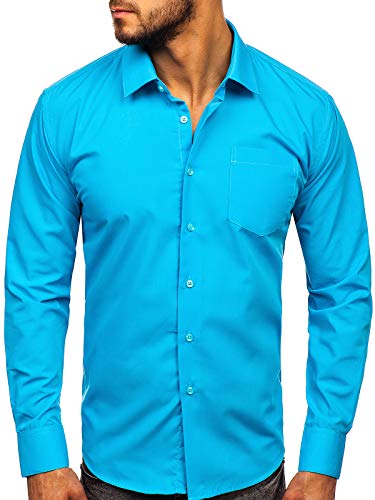 BOLF Camisa Elegante de Rayas de Manga Larga para Hombre LAVIINO 0003 Azul Celeste XXL [2B2]