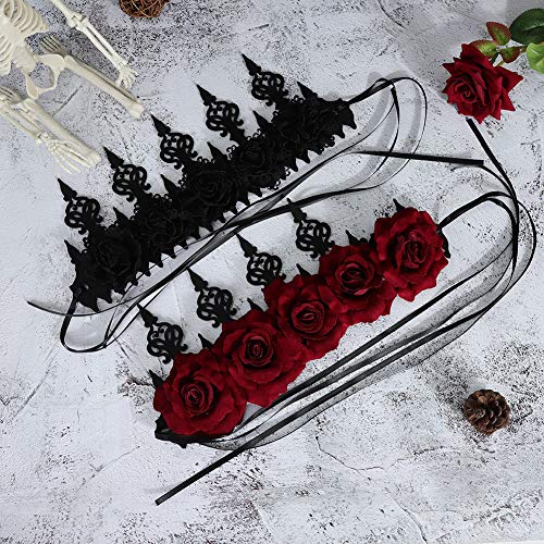 Bolonbi 2 piezas corona de flores de rosas, diadema de Halloween, corona de pelo de bosque gótico floral diadema