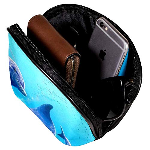 Bolsa de mano universal espaciosa, para maquillaje, cosméticos, belleza, limpieza facial, kit de cuidado de la piel, impresión de delfines, organizador de accesorios electrónicos portátil