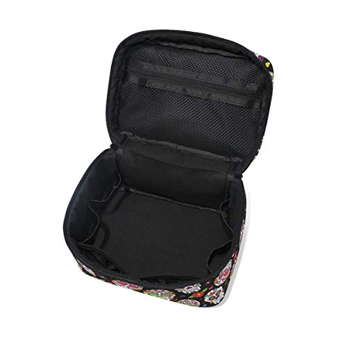 Bolsa de maquillaje, diseño de calavera de azúcar, para guardar cosméticos, neceser grande con asa de viaje, bolsa personalizada con compartimentos para adolescentes y mujeres