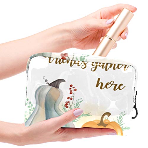 Bolsa de maquillaje portátil con cremallera bolsa de aseo de viaje para las mujeres práctico almacenamiento cosmético bolsa verde calabaza madura