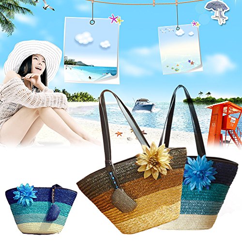 Bolsa de Playa Colorida, Bolsos para Mujer, Bolsa de Playa de Verano, Bolsas de Paja para las Mujeres, Bolsa de Almacenamiento en el Hogar, Bolsa Tejida paja de paja de Trigo (B)