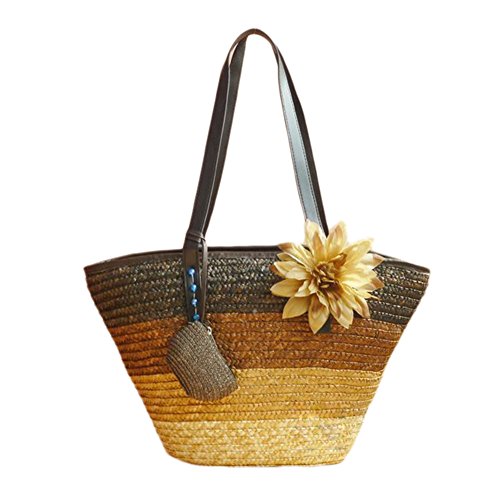 Bolsa de Playa Colorida, Bolsos para Mujer, Bolsa de Playa de Verano, Bolsas de Paja para las Mujeres, Bolsa de Almacenamiento en el Hogar, Bolsa Tejida paja de paja de Trigo (B)