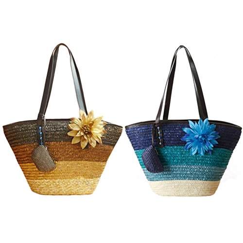 Bolsa de Playa Colorida, Bolsos para Mujer, Bolsa de Playa de Verano, Bolsas de Paja para las Mujeres, Bolsa de Almacenamiento en el Hogar, Bolsa Tejida paja de paja de Trigo (B)