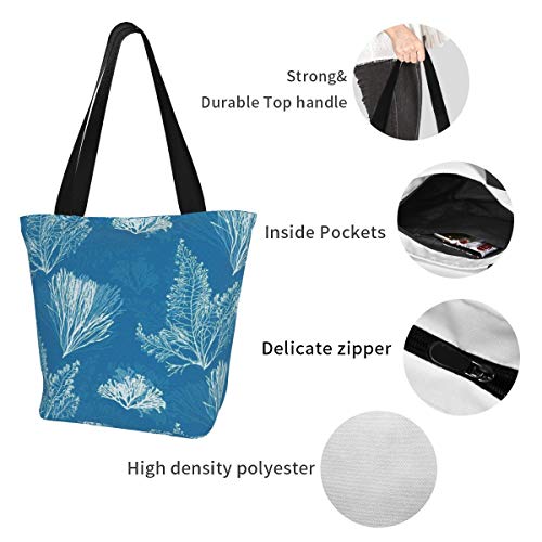 Bolsas de la compra, Ocean Flora en Cerulean azul lona, bolsas de viaje, reutilizables y plegables, grandes y duraderas, bolsas de compras resistentes