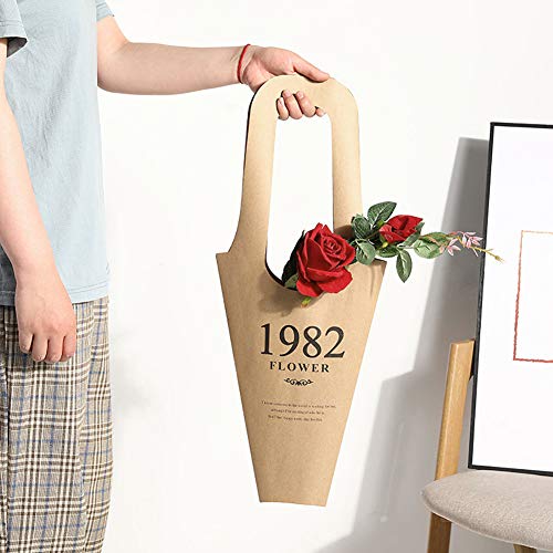 Bolsas de papel Kraft para regalo de flores impermeables con asa de flores vintage con bolsa de embalaje de flores rosas, para el día de la madre, para cumpleaños, boda