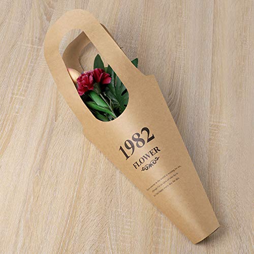 Bolsas de papel Kraft para regalo de flores impermeables con asa de flores vintage con bolsa de embalaje de flores rosas, para el día de la madre, para cumpleaños, boda