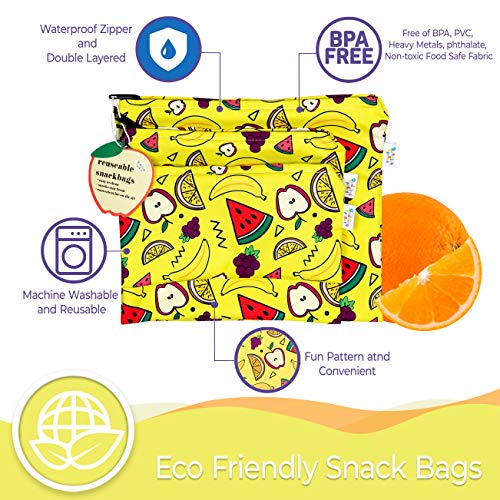 Bolsas para snacks, reutilizables, doble capa, resistentes al agua (pack de 3). Seguras para niños, libres de BPA, PVC, metales pesados, ftalatos