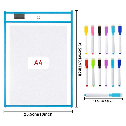 Bolsillo de Borrado en Seco, 10 Piezas Escribir y Limpiar Bolsillos, Bolsas Reutilizables de Borrado en Seco, Ideal para Uso en la Escuela o en el Trabajo