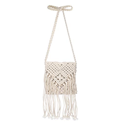 Bolso Bandolera Tejido de Paja con Borlas, Ganchillo Verano Trenzado Bolso Playa de Cuerda de Algodón para Mujer, Moda Estilo Bohemio Trenzada a Mano Hilo Macrame Bolsas de Mensajero