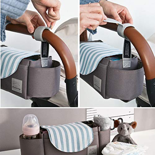 Bolso Carro Bebé, Organizador de Cochecito de Niño, Multifuncional Bolsa de Para Silla de Paseo Para Guardar Artículos de Viaje Para Bebés y Teléfonos Móviles, Billeteras, Portavasos (Gris)