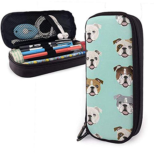 Bolso de la caja de lápices de cuero de Bulldog inglés Estuche para bolígrafo, Estuche de viaje Estuche de maquillaje