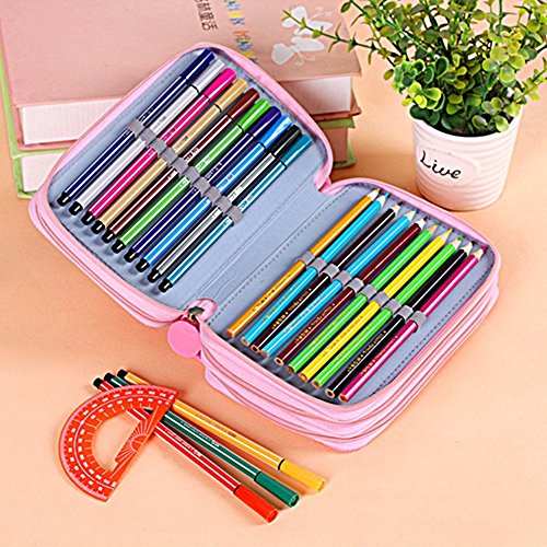 Bolso de Lápiz Organizador Portalápices para 72 Lápices Bolso Caja de Lapices para Lapices de Color Dibujo Arte Oficina Maquillaje Coméstico Rosa