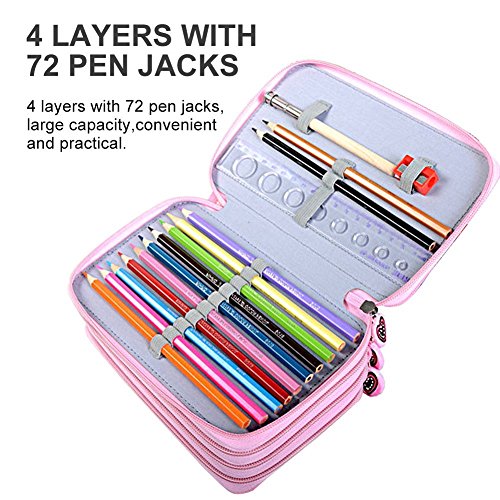 Bolso de Lápiz Organizador Portalápices para 72 Lápices Bolso Caja de Lapices para Lapices de Color Dibujo Arte Oficina Maquillaje Coméstico Rosa