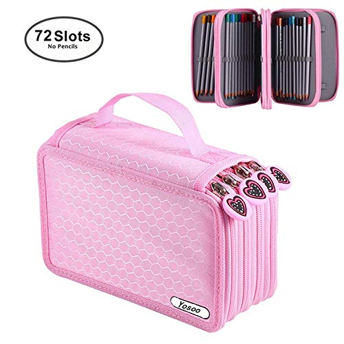 Bolso de Lápiz Organizador Portalápices para 72 Lápices Bolso Caja de Lapices para Lapices de Color Dibujo Arte Oficina Maquillaje Coméstico Rosa