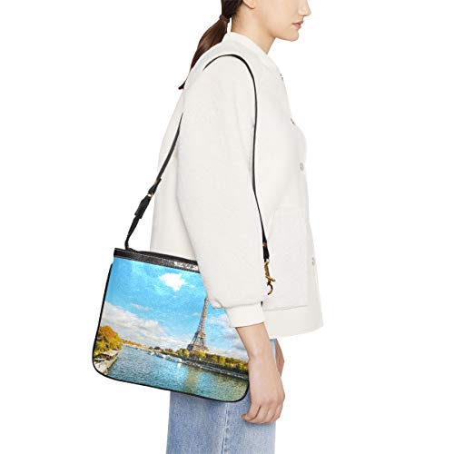 Bolso de mano para mujer Cityscape Of Paris con la Torre Eiffel en una mujer Sunn Bolso bandolera de 10 x 8 pulgadas Ligero de piel sintética para niña Bolsos de moda con correa larga para mujer