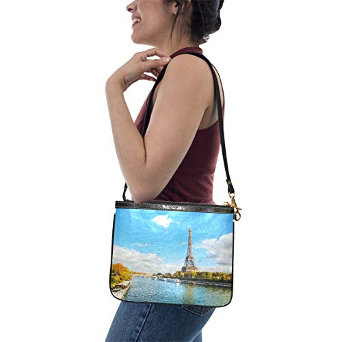 Bolso de mano para mujer Cityscape Of Paris con la Torre Eiffel en una mujer Sunn Bolso bandolera de 10 x 8 pulgadas Ligero de piel sintética para niña Bolsos de moda con correa larga para mujer