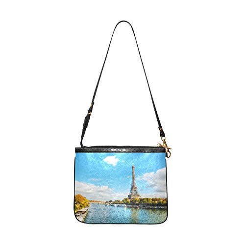 Bolso de mano para mujer Cityscape Of Paris con la Torre Eiffel en una mujer Sunn Bolso bandolera de 10 x 8 pulgadas Ligero de piel sintética para niña Bolsos de moda con correa larga para mujer