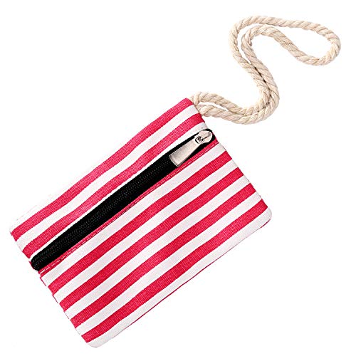 Bolso de Playa Grande con Cremallera Bolso de Hombro a Rayas Fucsia y Blanco