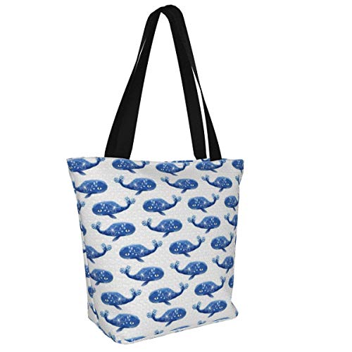 Bolsos de la compra, ballena floral de acuarela con flores de lona bolsas de hombro bolsas de comestibles reutilizables plegables bolsas de viaje grandes y duraderas, bolsas de compras resistentes