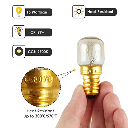 Bombilla E14, LOHAS 15W Incandescente Horno Bombillas, Blanco Cálido, Regulable, Resistente al Calor Hasta 300°C, Lámpara de Microondas, Luz de Sal, 220-240V, Paquete de 2 Unidades