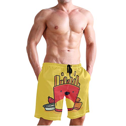 BONIPE - Bañador para hombre, diseño divertido de dibujos animados de comida rápida y patatas fritas de secado rápido, pantalones cortos con cordón y bolsillos Multicolor multicolor M