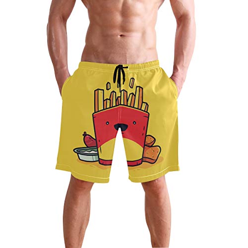 BONIPE - Bañador para hombre, diseño divertido de dibujos animados de comida rápida y patatas fritas de secado rápido, pantalones cortos con cordón y bolsillos Multicolor multicolor M