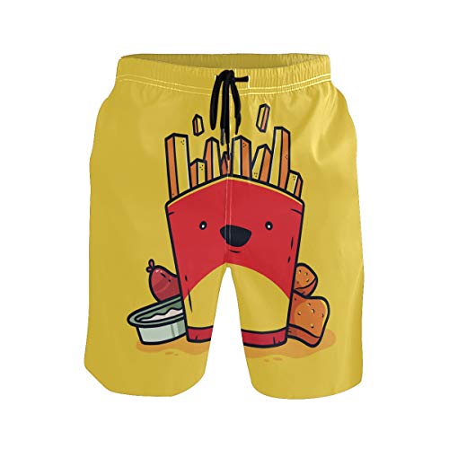 BONIPE - Bañador para hombre, diseño divertido de dibujos animados de comida rápida y patatas fritas de secado rápido, pantalones cortos con cordón y bolsillos Multicolor multicolor M