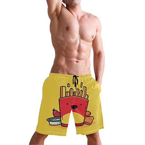 BONIPE - Bañador para hombre, diseño divertido de dibujos animados de comida rápida y patatas fritas de secado rápido, pantalones cortos con cordón y bolsillos Multicolor multicolor M