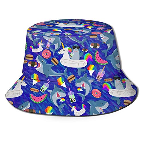 Bonito Sombrero de Cubo con Estampado de té de Leche de Unicornio Azul, Gorra de Pescador para Pescar, Unisex