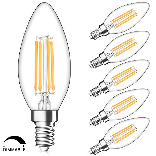 Bonlux 4W E14 Regulable Led Bombilla Vela de Filamento, Bombilla Led Edison Vintage con Casquillo Fino, 4W equivalente a 35-40W, 400 lúmenes, Blanco Cálido 2700K (5-Unidades)