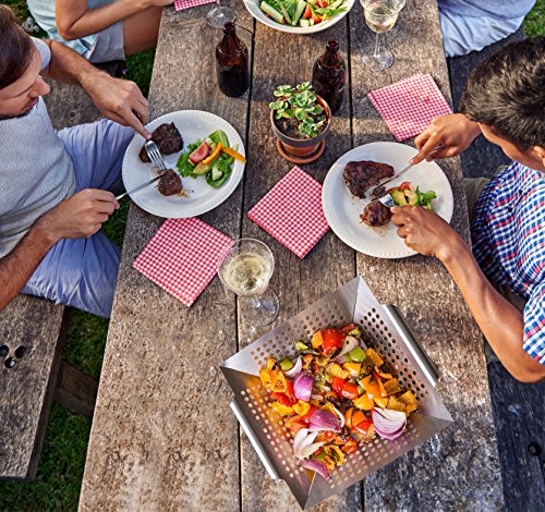 bonVIVO Kuristo Set De Barbacoa De 5 Piezas con Accesorios, Pinza, Espátula, Tenedor Y Pincel De Parrillada En Bolsa Y Cesta, Kit Herramientas de Acero Inoxidable - Utensilios Barbacoa