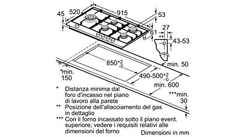 Bosch PCS9A5B90 - Placa de cocina (5 fuegos, 90 cm, acero inoxidable)