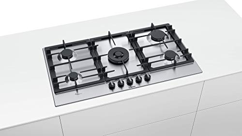 Bosch Serie 6 PCR9A5B90 hobs Negro, Acero inoxidable Integrado Encimera de gas - Placa (Negro, Acero inoxidable, Integrado, Encimera de gas, Hierro fundido, 1000 W, 1750 W)